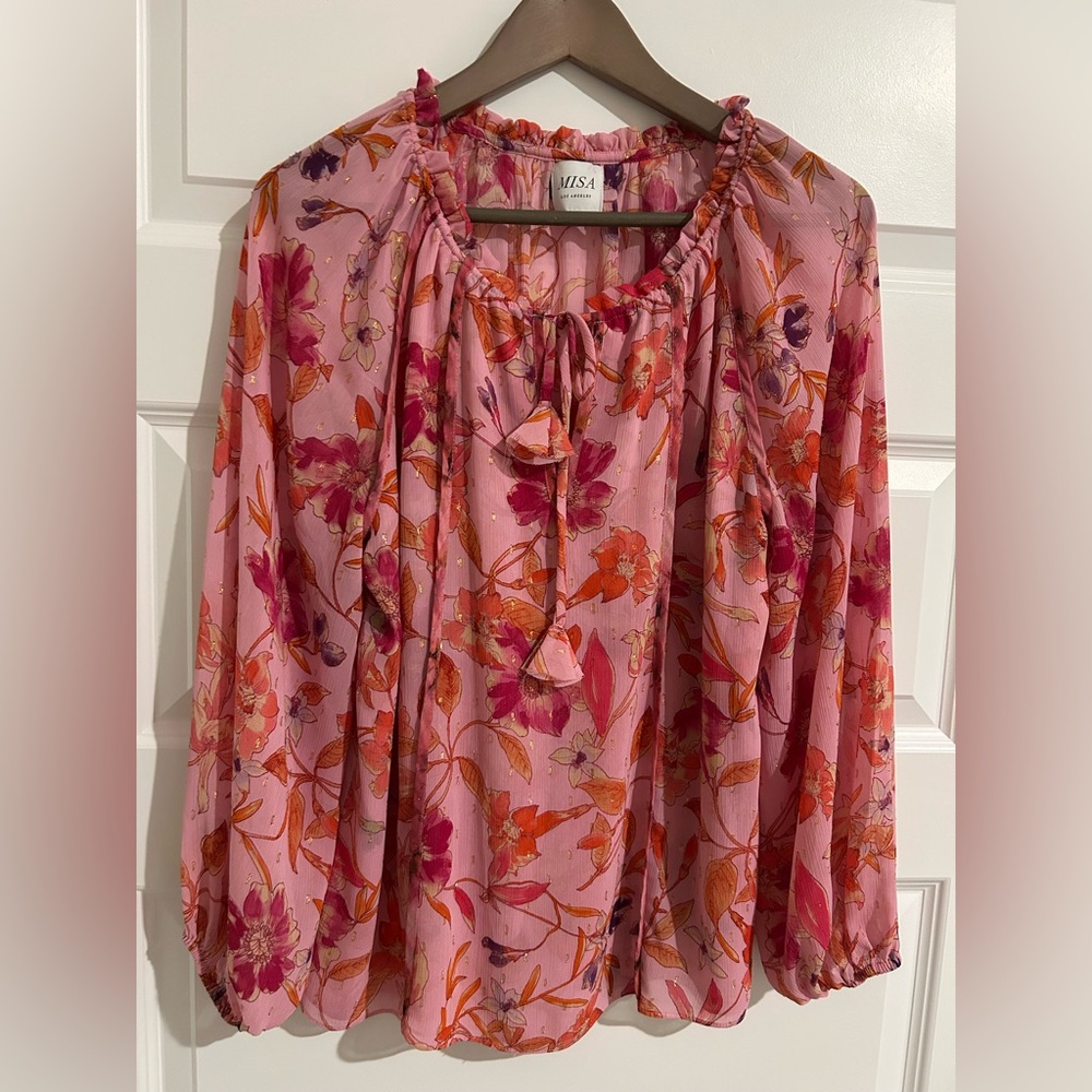 Misa Los Angeles Blouse Pink Floral Size XS